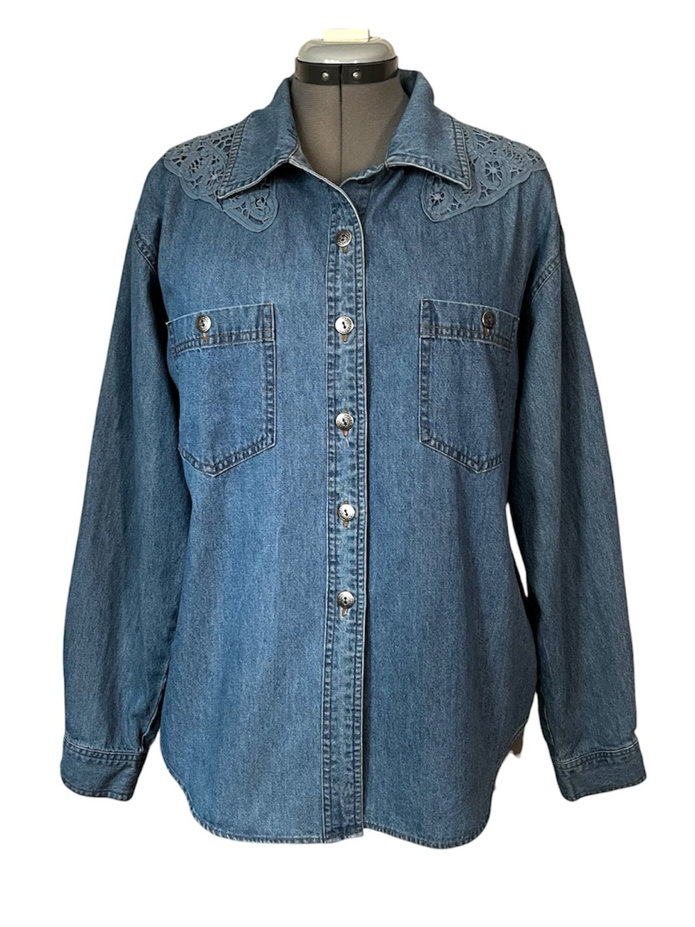 Vintage Jessica Lace trim denim shirt 16